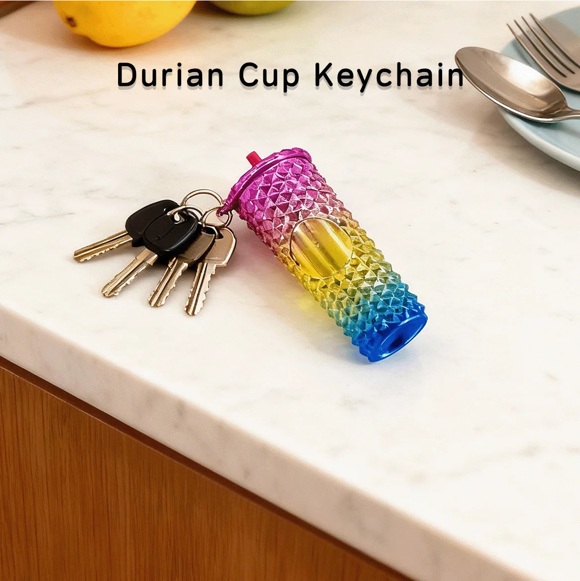 PJ028-Durian cup pendant with keychain